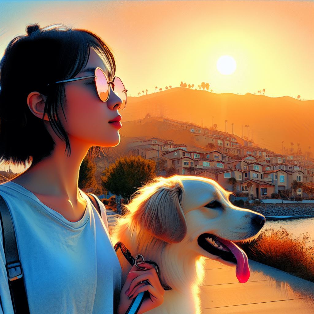 Woman and dog looking at something